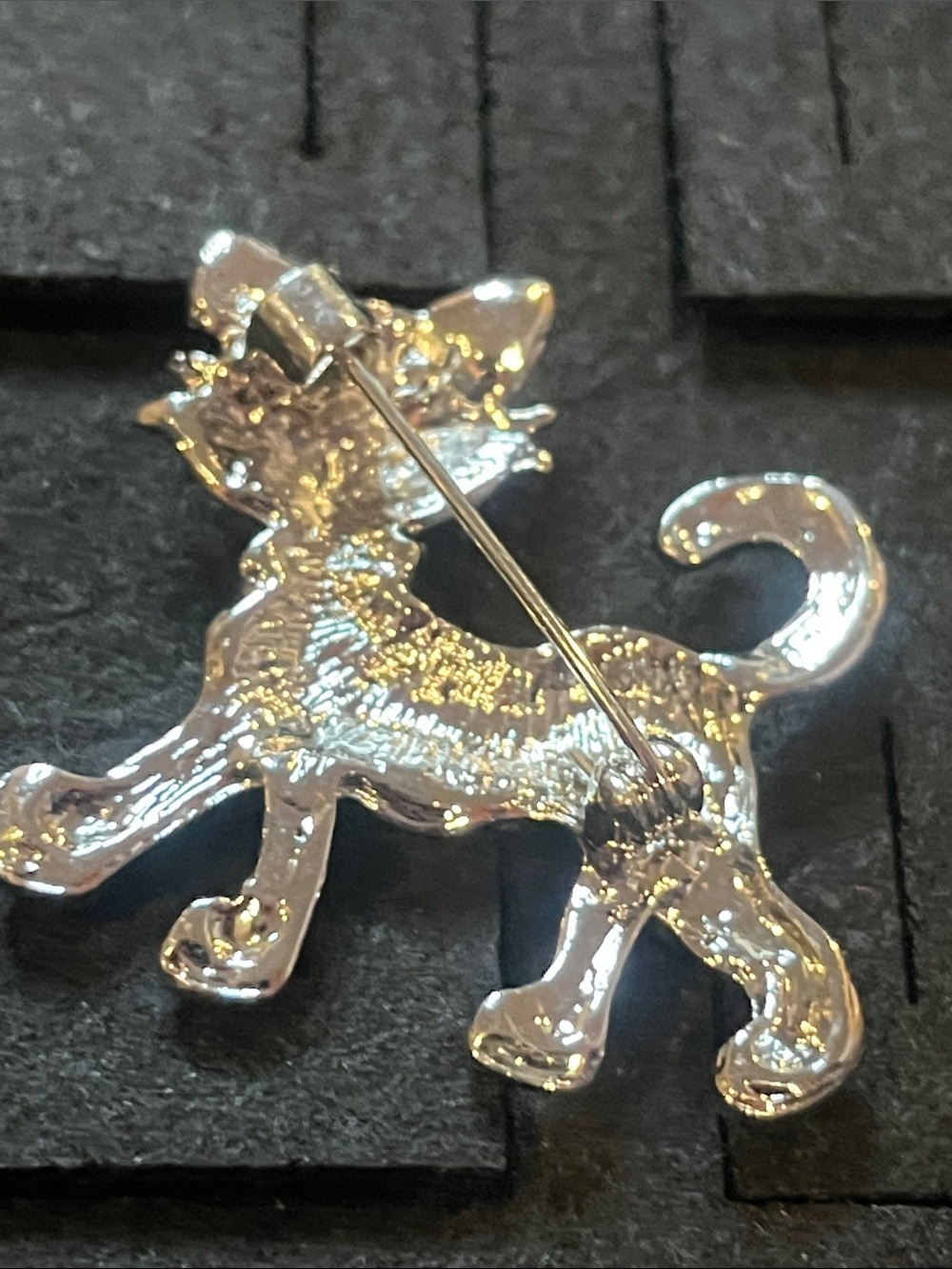 Crystal Cat Brooch Pin - Silver Rhinestone Cat Accessory - Picture 6 of 6